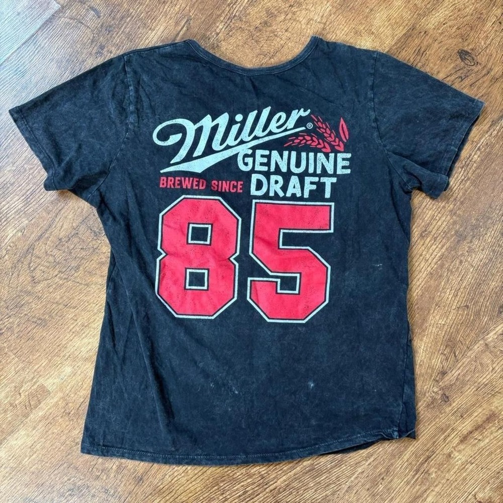 Miller Genuine Draft MGD 85 Beer Graphic Tee Wash Black Retro Shirt XL Fits S M